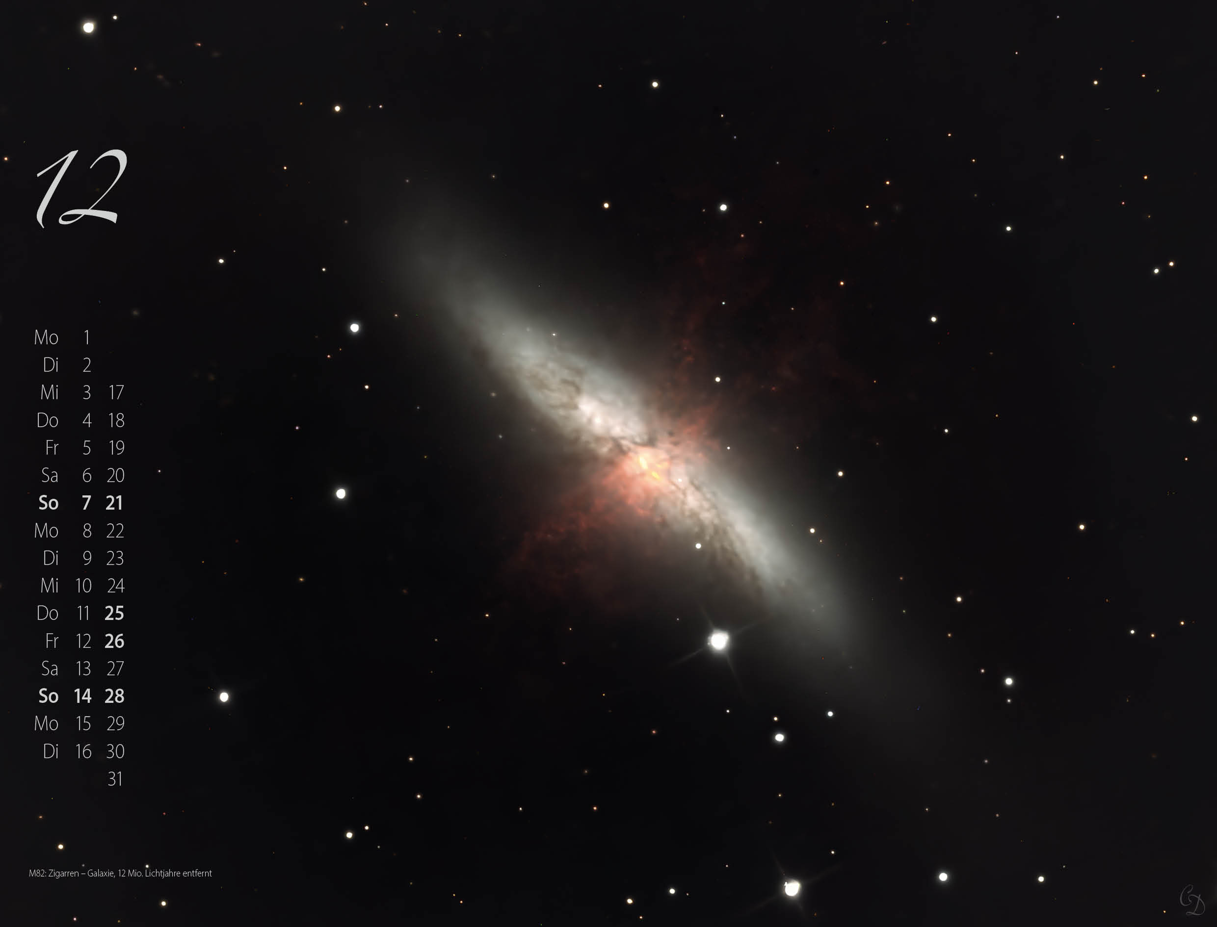 Deep Sky Kalender 2025 vorgedruckt Dezember 2025